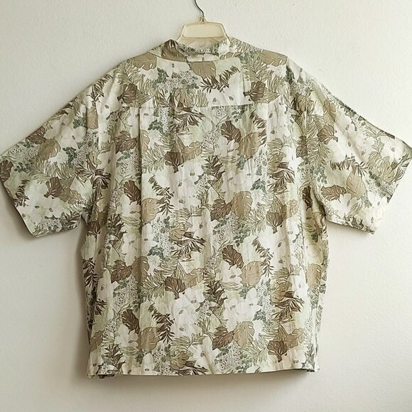 Claiborne Short Sleeve Shirt Beige Floral Silk Linen Button Up Camp Mens… - Picture 3 of 5